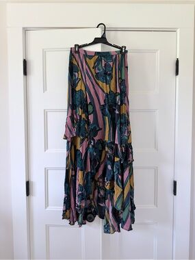 READ NWT Free People Tiered Floral Maxi Skirt Hi lo ruffle XS